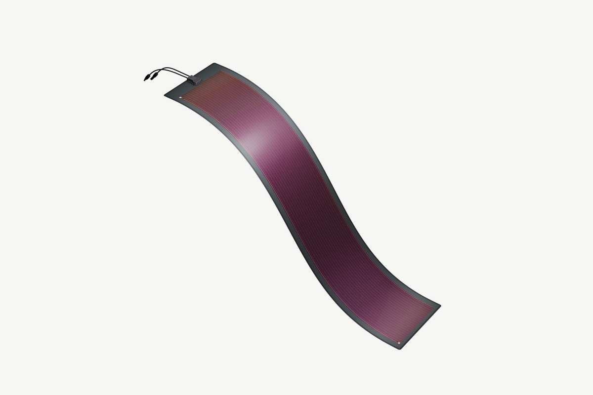 Heliatek HeliaSol organic solar film, shown flexed to demonstrate its flexibility